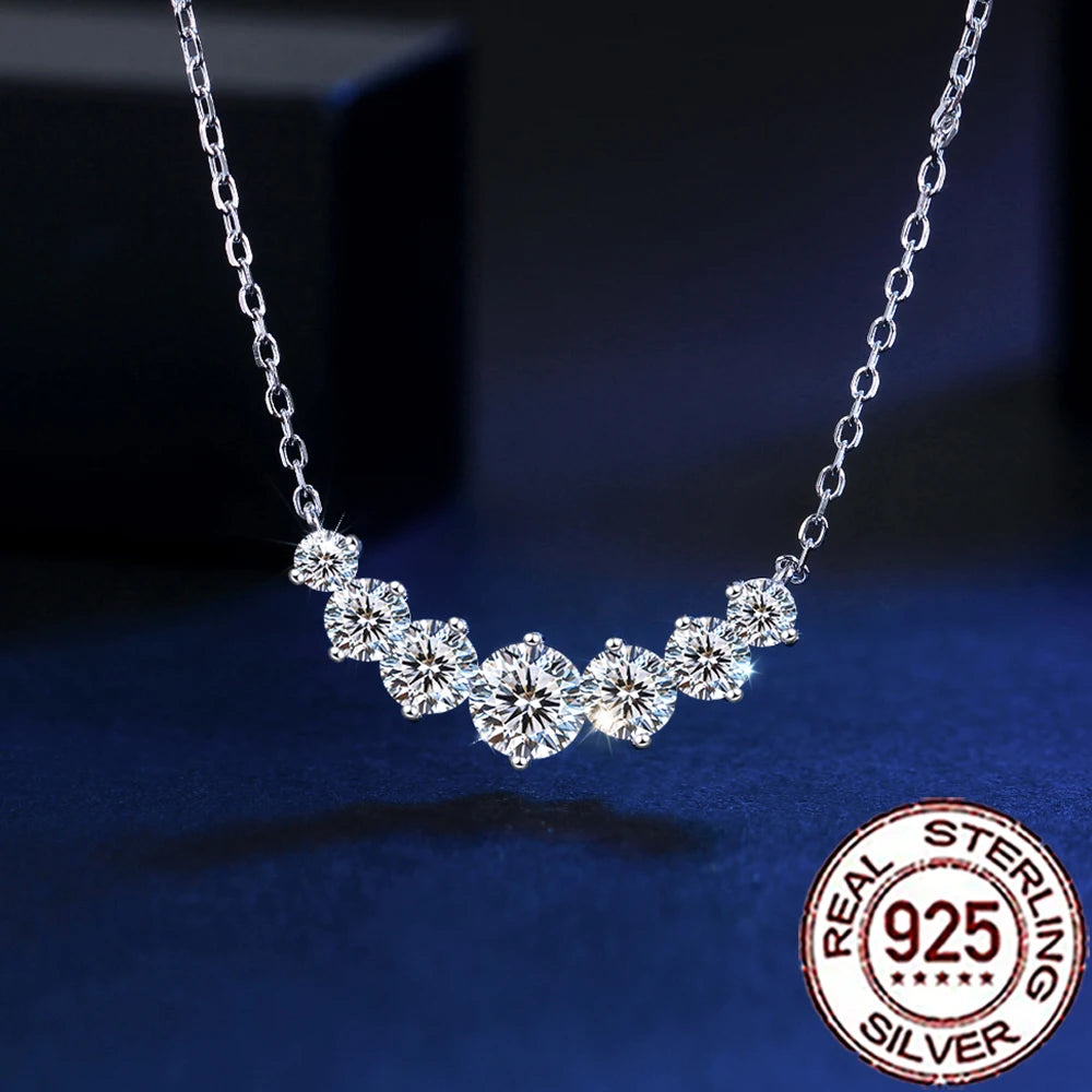 CWWZircons Pure 925 Sterling Silver Round Cubic Zirconia Pendant Necklaces Fine Chain Festive Party Jewelry Gift for Women SD042