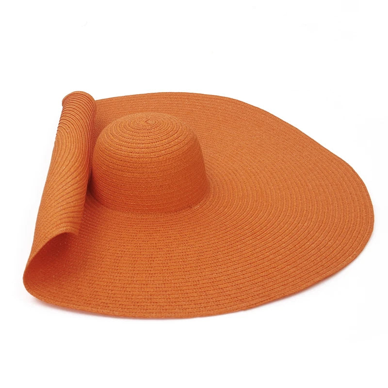25CM Elegant Women Large Brim Sun Hat Outdoor Travel Hollow Out UV Protection Summer Straw Hat