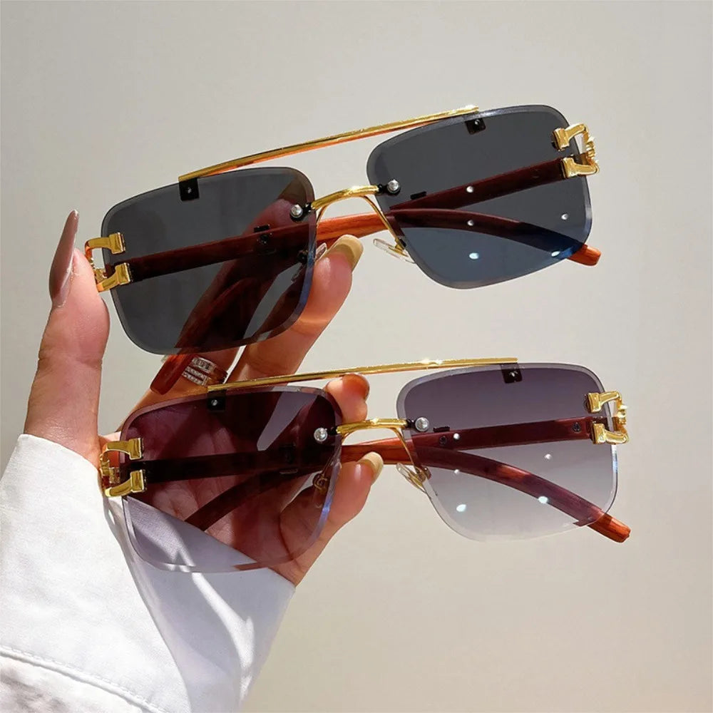 Vintage Man Double Beam Sunglasses Women Frameless Clear Square Black Red Eye Glasses Eyeglasses New Sunglasses Men