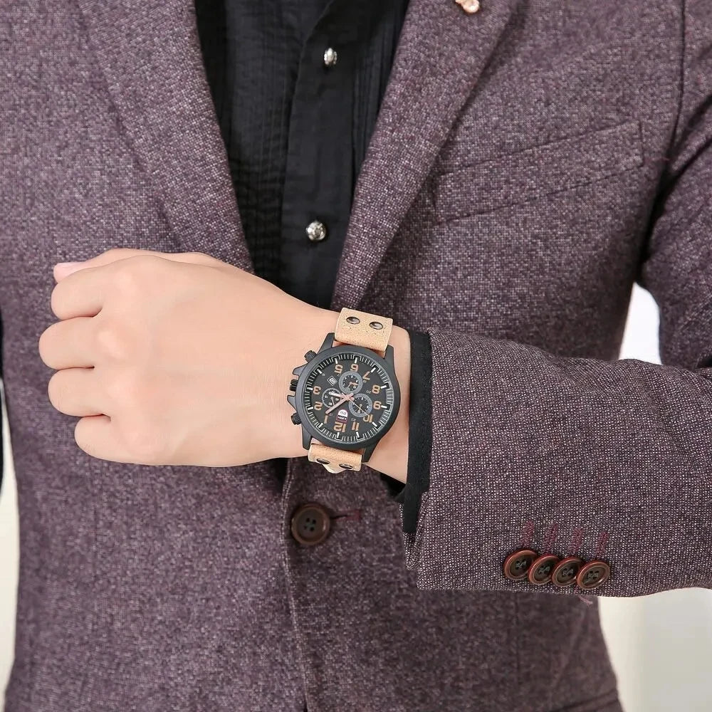Luxury Brand Watch Men Leather Sports Watches Men's Army Military Quartz Wristwatch Male Clock Relogio Masculino Reloj Hombre
