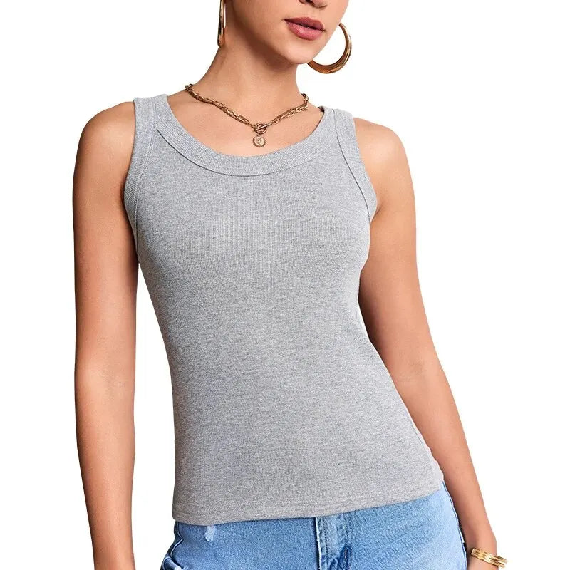 European and American Size Ladies Suspender Vest Sleeveless Top Solid Color Sexy Thread Bottoming Vest for Four Seasons.
