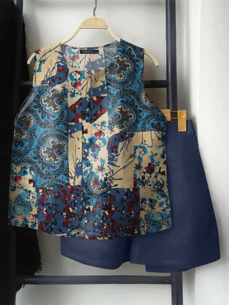 Casual Loose Sleeveless Tank and Shorts ZANZEA Women Summer 2pcs Short Sets Fashion Solid Tracksuit Sexy Pocket Matching Suits