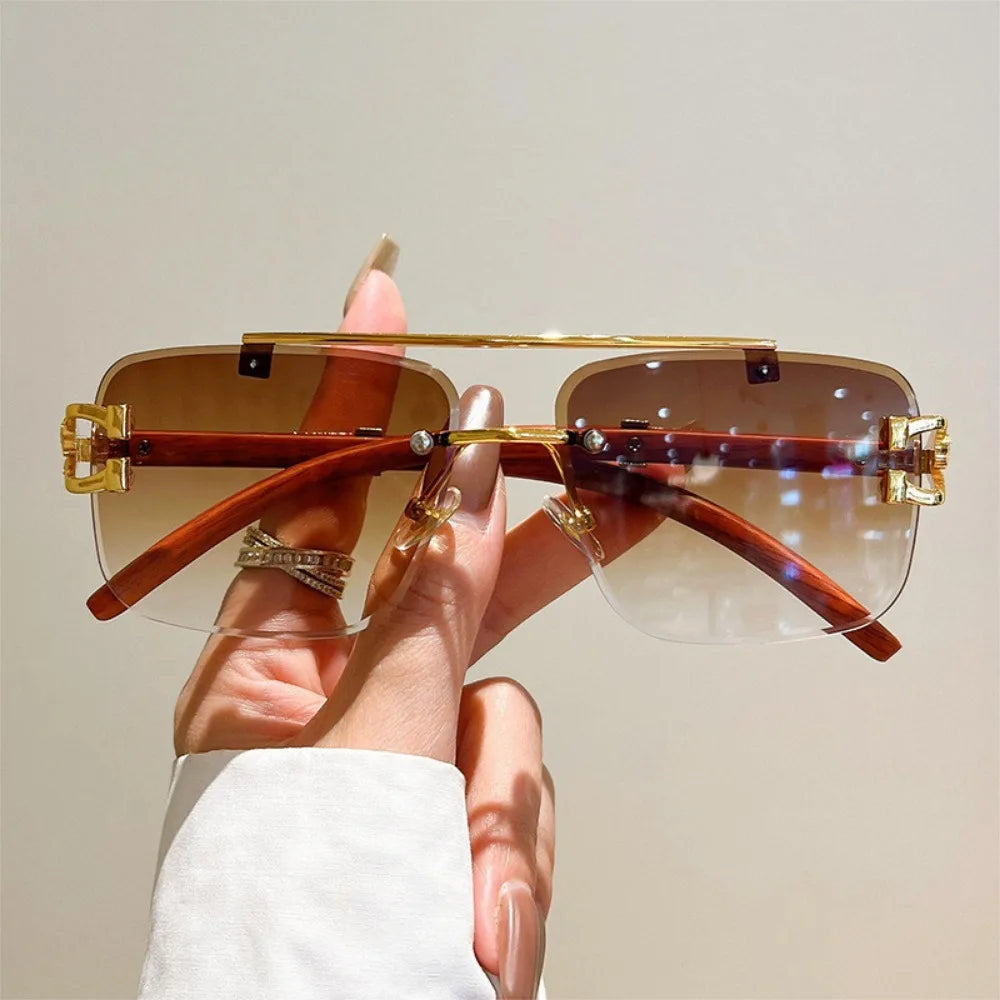 Vintage Man Double Beam Sunglasses Women Frameless Clear Square Black Red Eye Glasses Eyeglasses New Sunglasses Men