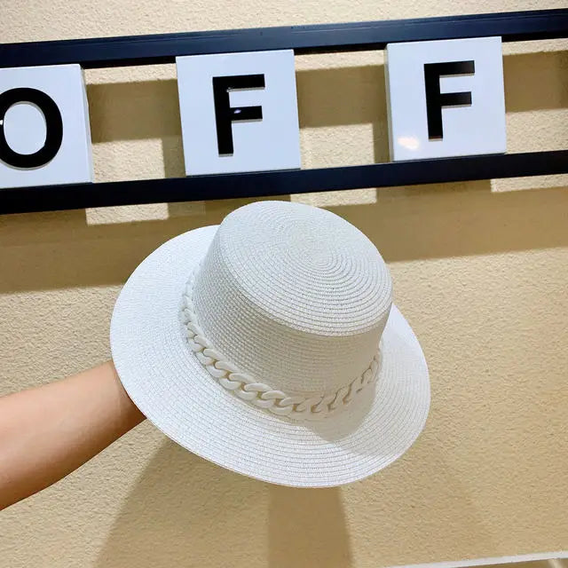 Women's Hat Bee Summer Straw Hat Flat Top Men's and Women's Straw Hat Sun Hat Beach Hat Rose Red Flat Top Straw Hat 골프모자