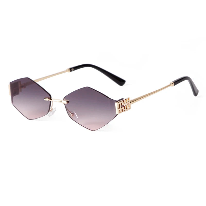 Trend Hexagon Rimless Sunglasses Women Men Brand Designer Gradient blue lens Polygon Metal Frame Driving Sun Glasses Shades Male