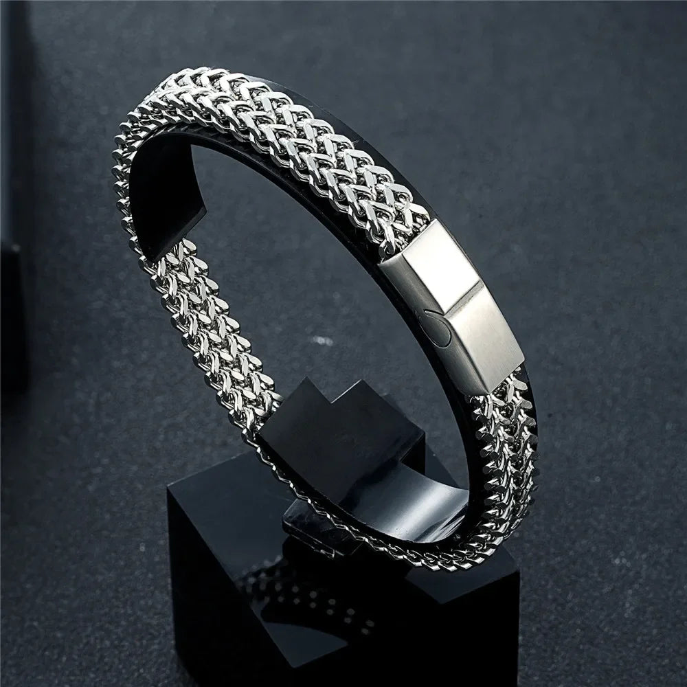MKENDN 8MM Blue Stainless Steel Curb Chain Bracelet Men Women Chain Bracelets & Bangles Hip Hop Biker Jewelry Gifts