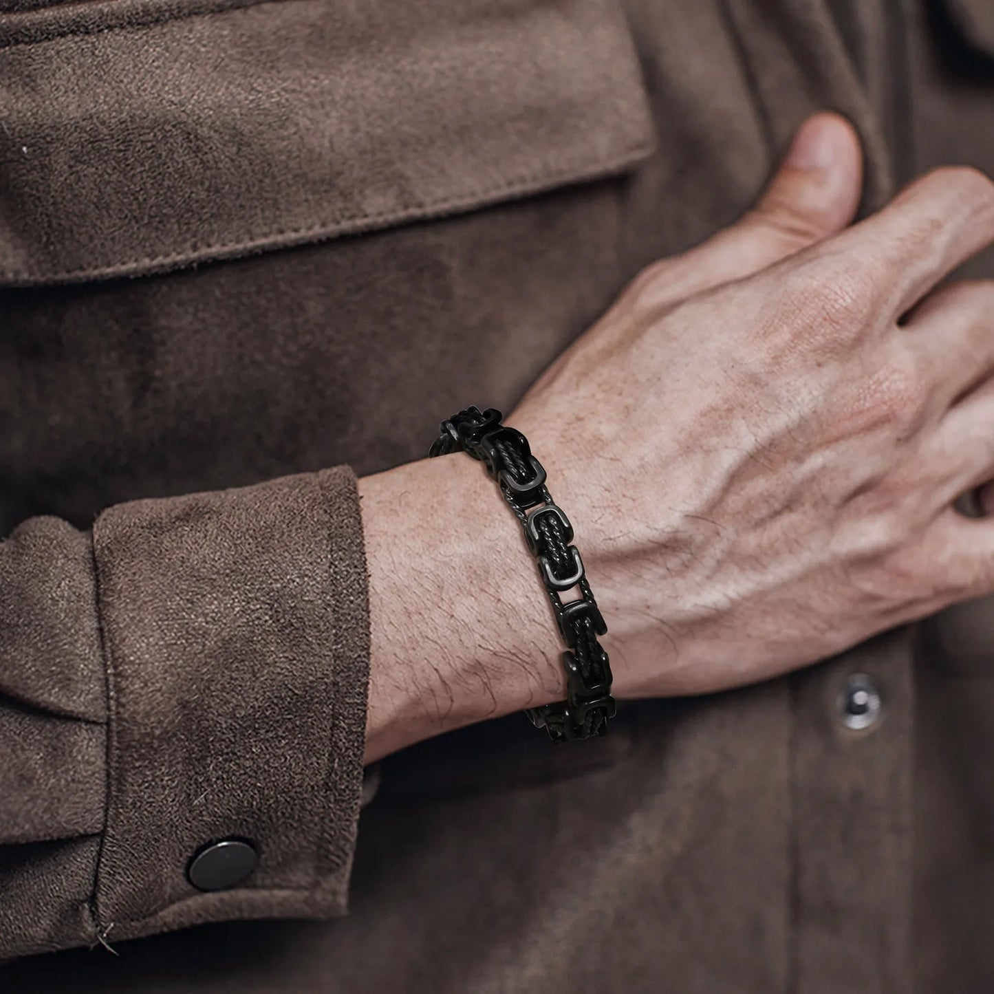 Vnox 8mm Vintage Byzantine Bracelets for Men, Oxidized Bold Square Links Chain Wristband, Viking Punk Father's Day Gift to Dad