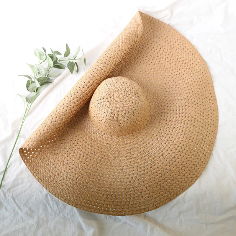 70cm Oversized Wide Brim Sun Hat Travel Large UV Protection Beach Straw Hats Women's Summer Floppy Foldable Chapeaux Wholesale