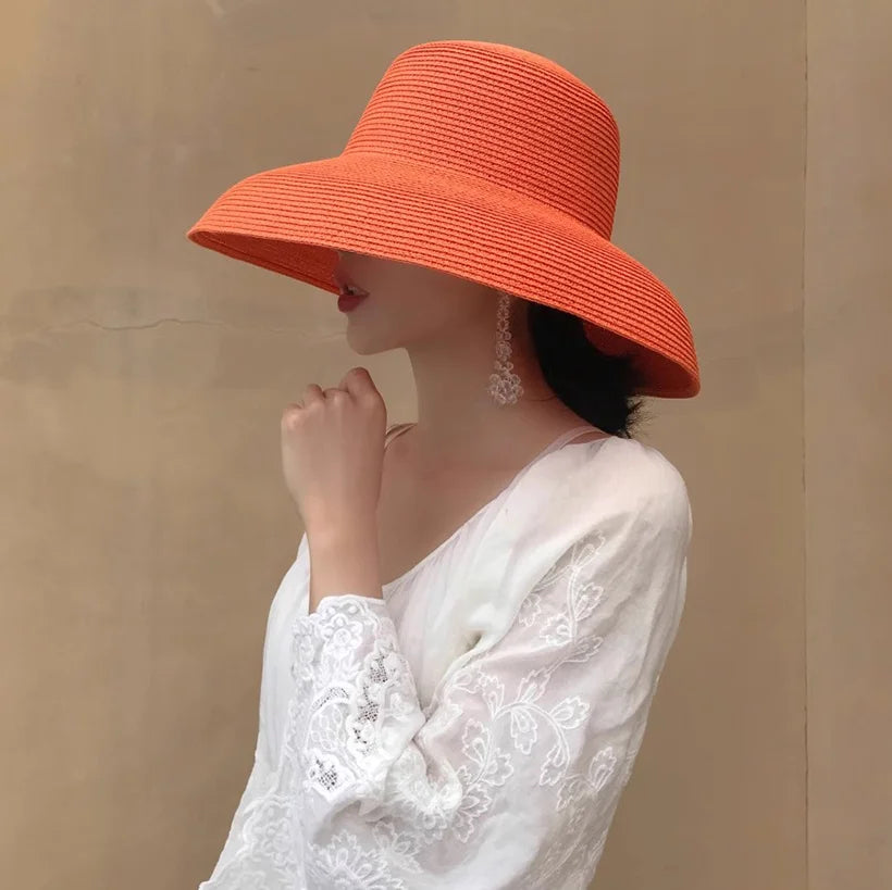 Women's Hat Bee Summer Straw Hat Flat Top Men's and Women's Straw Hat Sun Hat Beach Hat Rose Red Flat Top Straw Hat 골프모자