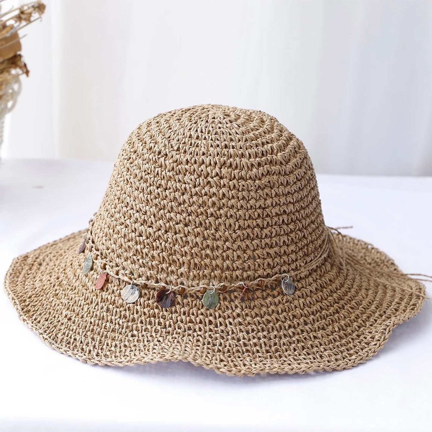 Beach Summer Sunblock Straw Hats Small Bucket Women Holiday Fresh Strap for For Beach Hat for Men Foldable Vacation Wear