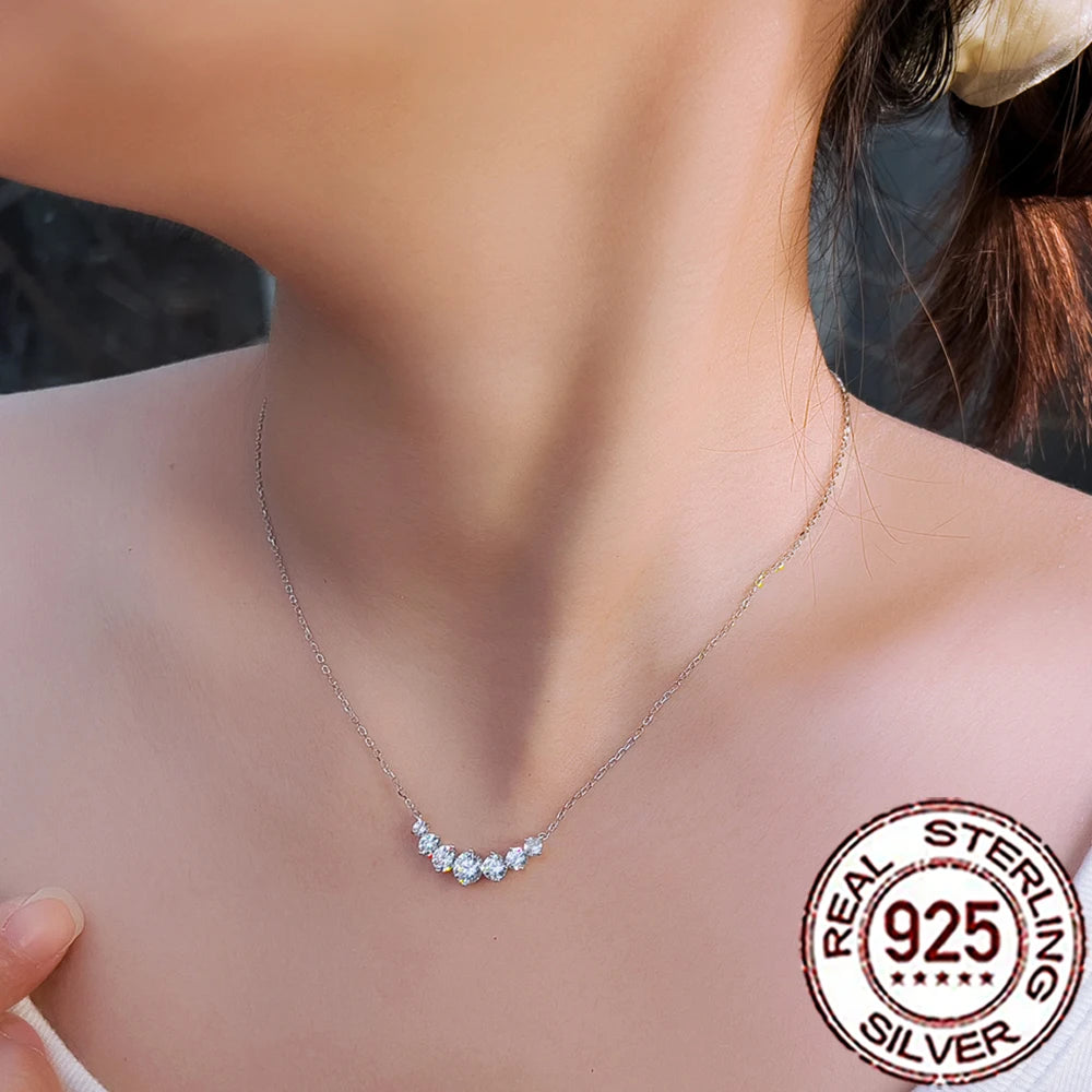 CWWZircons Pure 925 Sterling Silver Round Cubic Zirconia Pendant Necklaces Fine Chain Festive Party Jewelry Gift for Women SD042