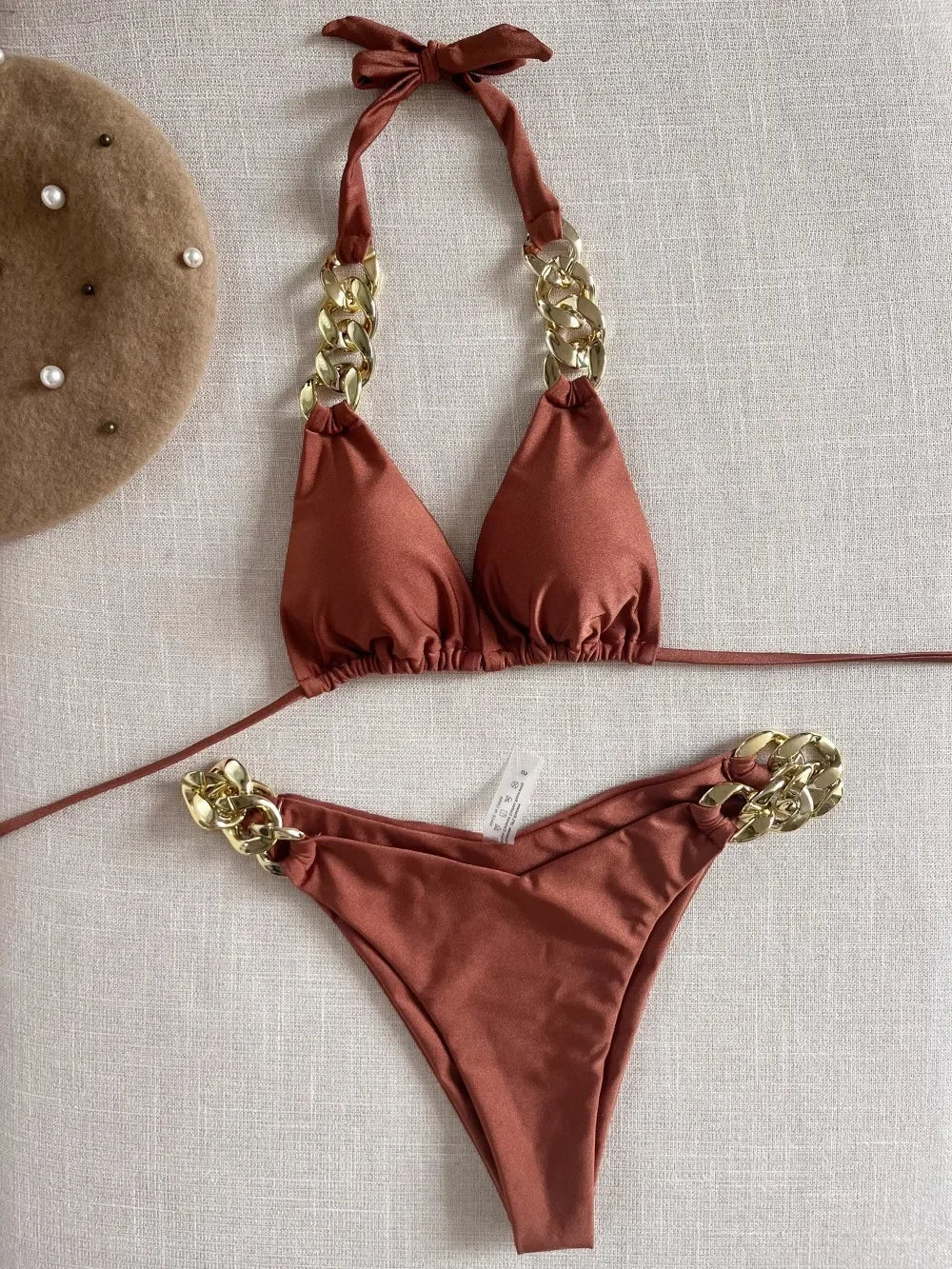 2025 New Sexy Push Up Bikini Micro Chain Summer Soft Fabric Entry Luxury Swimsuit Women Two Pieces Set Bathing Suit Beach Wear