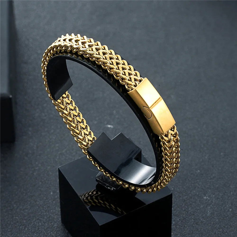 MKENDN 8MM Blue Stainless Steel Curb Chain Bracelet Men Women Chain Bracelets & Bangles Hip Hop Biker Jewelry Gifts