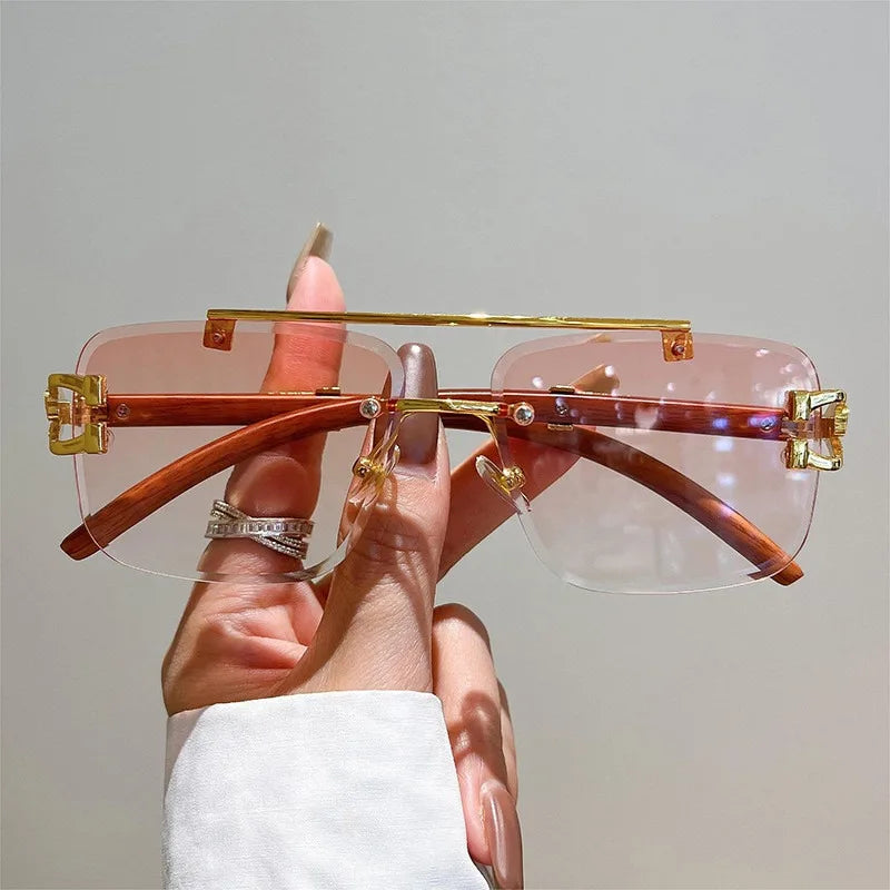 Vintage Man Double Beam Sunglasses Women Frameless Clear Square Black Red Eye Glasses Eyeglasses New Sunglasses Men