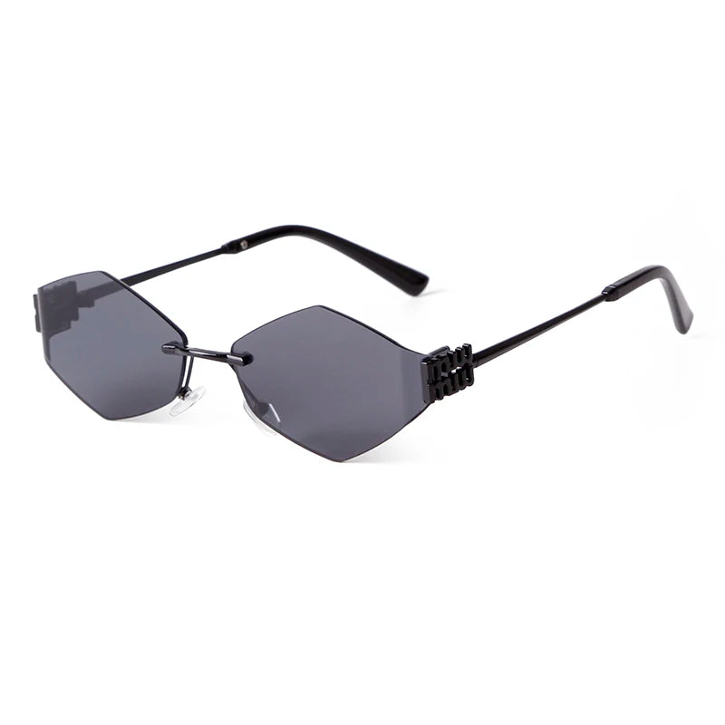 Trend Hexagon Rimless Sunglasses Women Men Brand Designer Gradient blue lens Polygon Metal Frame Driving Sun Glasses Shades Male