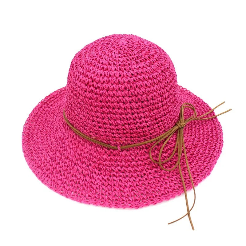 Women's summer beach hat with UV protection and sun protection, woven with large cloth and grass for sun protection