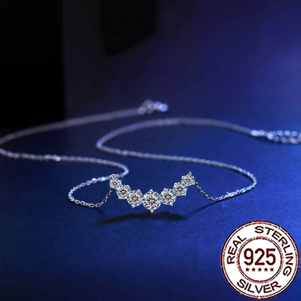 CWWZircons Pure 925 Sterling Silver Round Cubic Zirconia Pendant Necklaces Fine Chain Festive Party Jewelry Gift for Women SD042