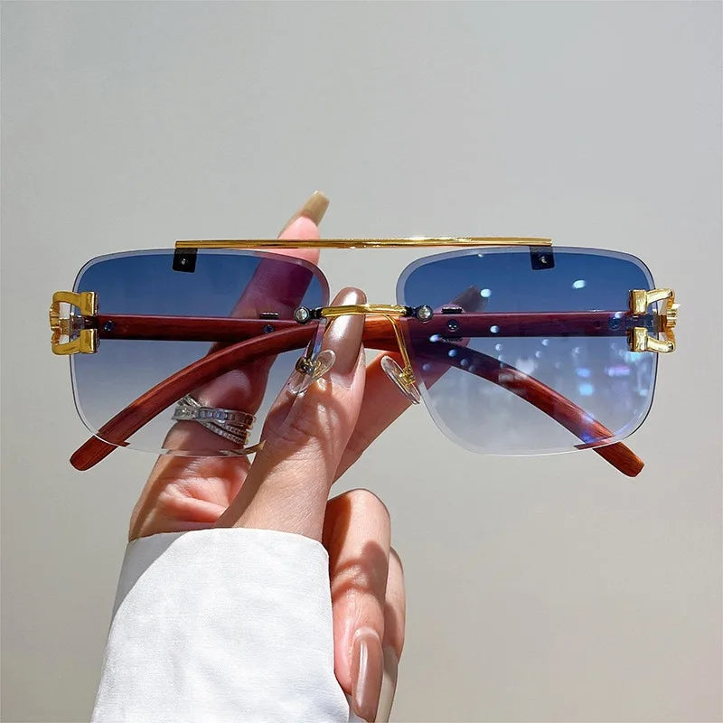 Vintage Man Double Beam Sunglasses Women Frameless Clear Square Black Red Eye Glasses Eyeglasses New Sunglasses Men