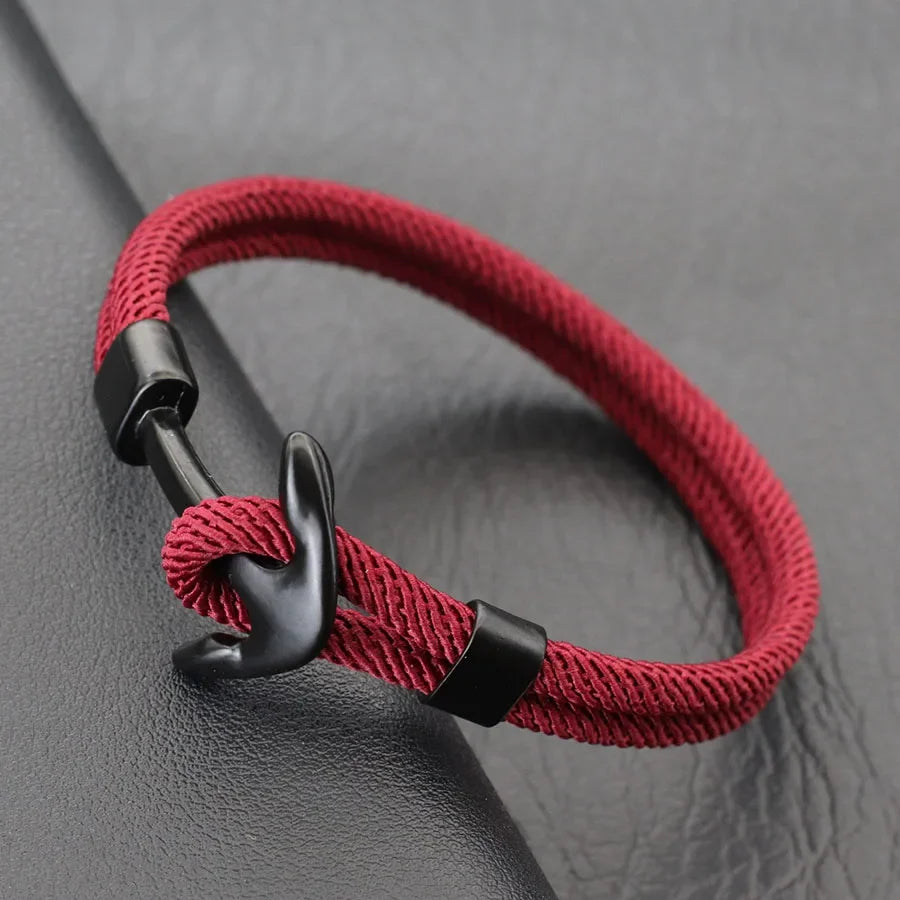 Stylish Nautical Anchor Bracelet For Men Double Layer Grade A 4mm Round Rope Braslet Outdoor Sports Cycling Casual Accessories