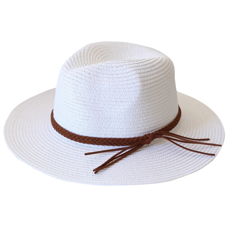 Womens Mens Wide Brim Straw Panama Hat Fedora Summer Beach UV Protection Sun Hat UPF Straw Hat for Women