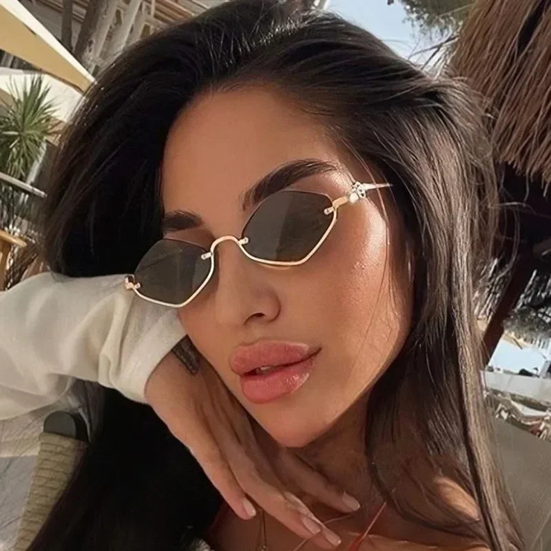 New Metal Half Frame Diamond Shaped Sunscreen Glasses Men's and Women's European and American Fashionable Small Frame Glasses