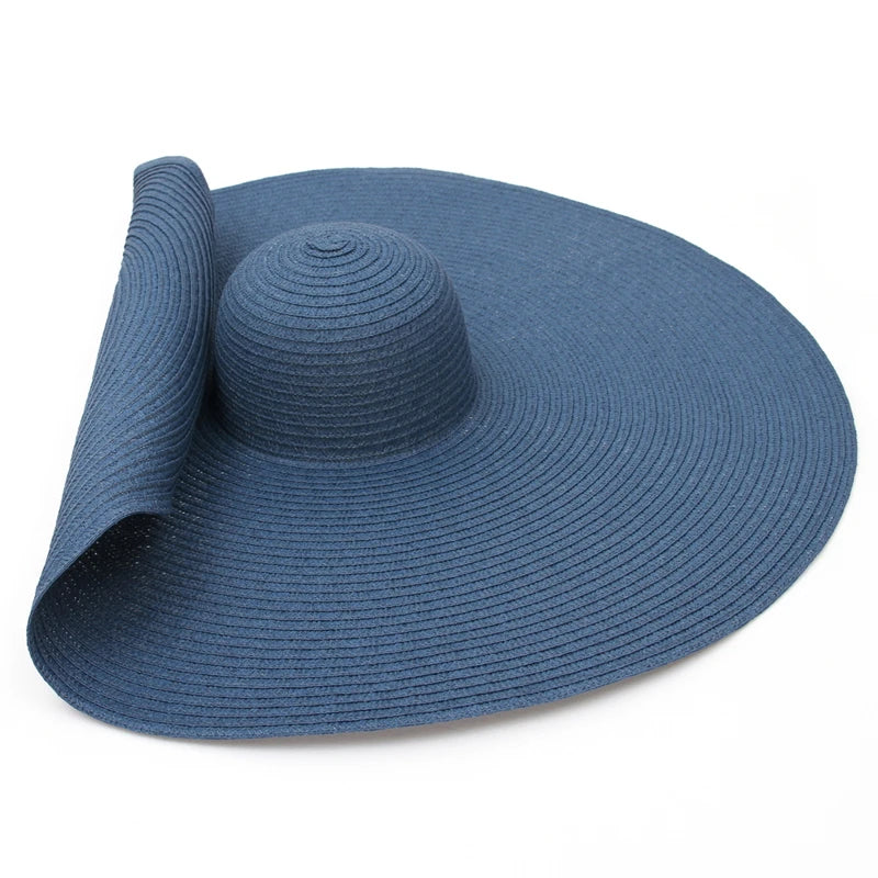 25CM Elegant Women Large Brim Sun Hat Outdoor Travel Hollow Out UV Protection Summer Straw Hat