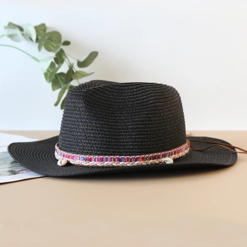 Womens Mens Wide Brim Straw Panama Hat Fedora Summer Beach UV Protection Sun Hat UPF Straw Hat for Women