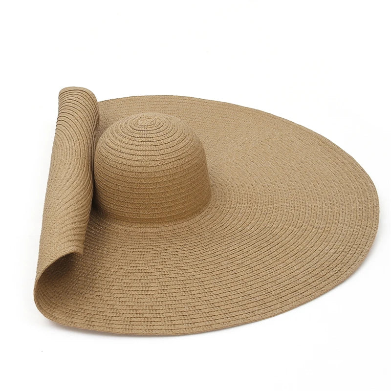25CM Elegant Women Large Brim Sun Hat Outdoor Travel Hollow Out UV Protection Summer Straw Hat