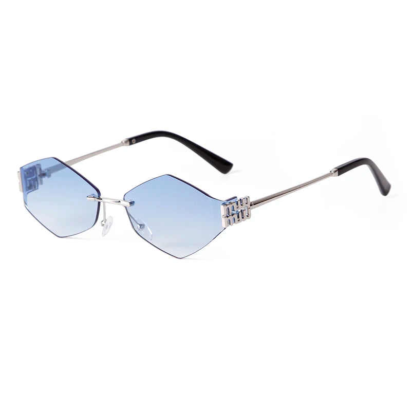 Trend Hexagon Rimless Sunglasses Women Men Brand Designer Gradient blue lens Polygon Metal Frame Driving Sun Glasses Shades Male