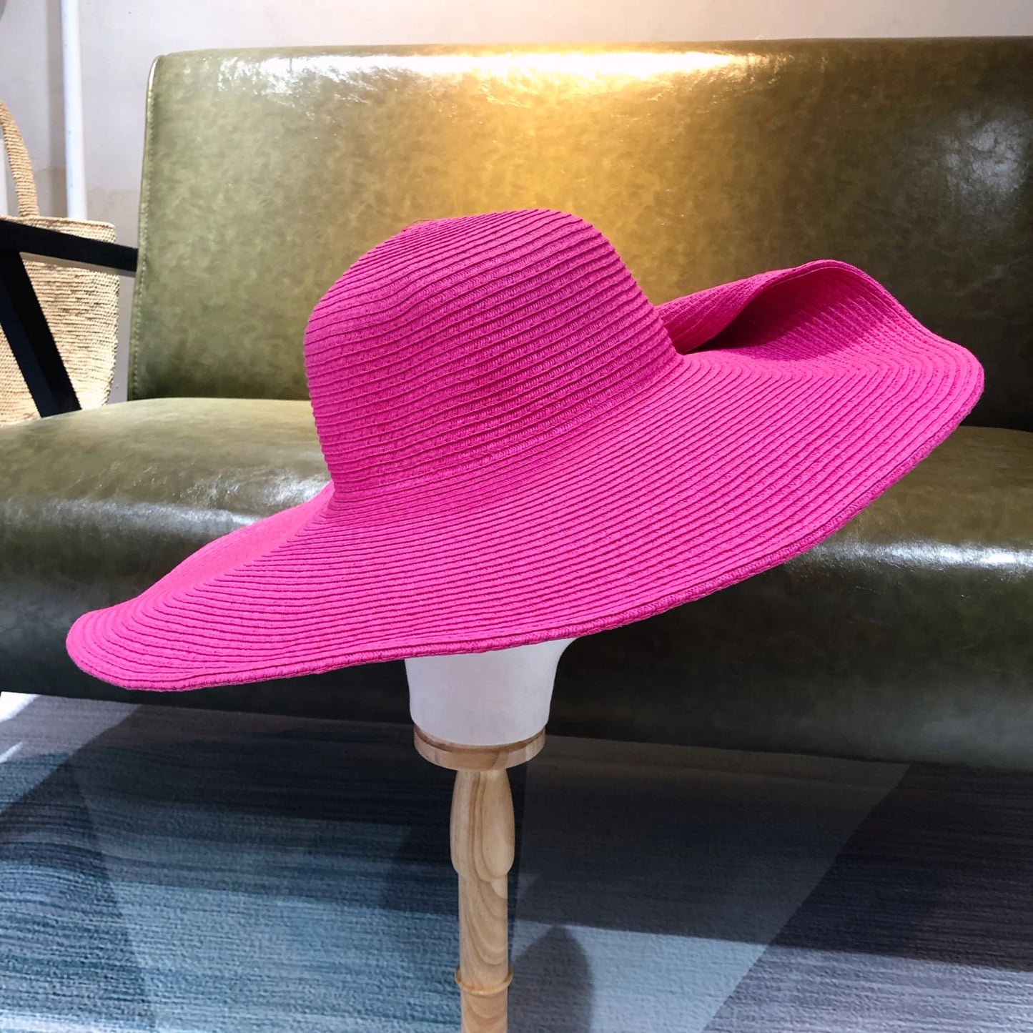 White punk straw hat 25cm large brim hat wholesale sun hat ultra-thin breathable summer sun hat straw hat travel men and women