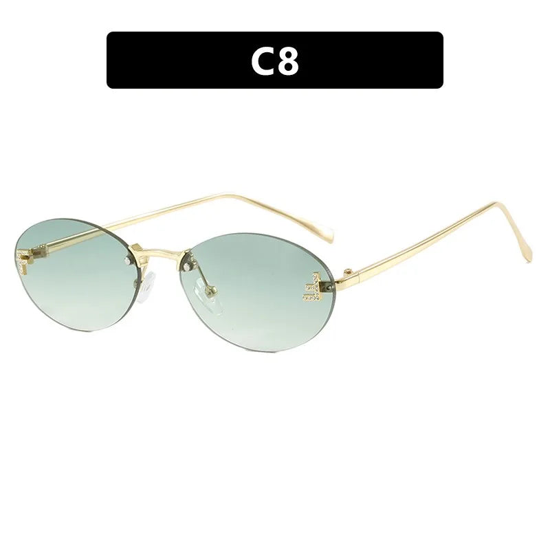 Rimless Retro Oval Sunglasses Cat Eye Sun Glasses Frameless F Letter UV400 Punk Sunglass Men Shade Driving Eyewear Gafas De Sol