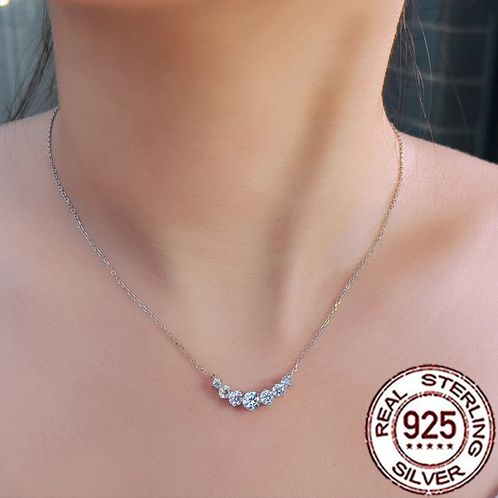 CWWZircons Pure 925 Sterling Silver Round Cubic Zirconia Pendant Necklaces Fine Chain Festive Party Jewelry Gift for Women SD042