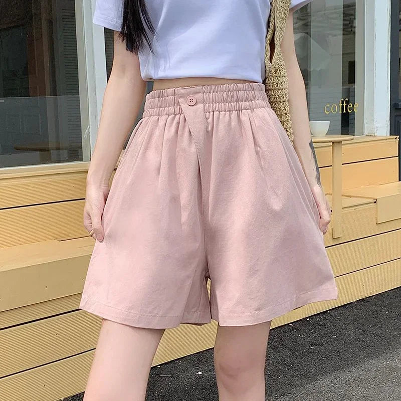 2025 Lady Classic One Button Short Pants Girls Comfortable High Waisted Wash Cotton Shorts Women Korean Casual Vacation Slacks