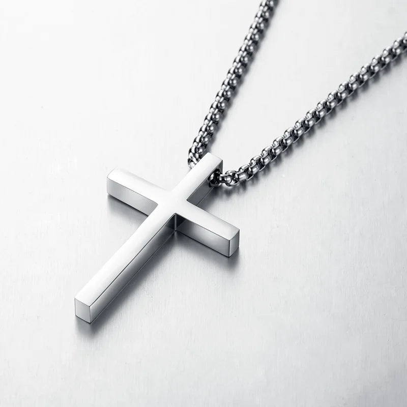 1 PC New Stainless Steel Cross Pendant Necklace for Men Women Minimalist Jewelry Male Female Necklaces Chokers Silver Color