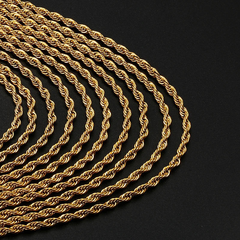 3mm Cuban Chain Rope Chain Stainless Steel Classical Necklace Mens Women Chains Around The Neck Gold Silver Color Necklace