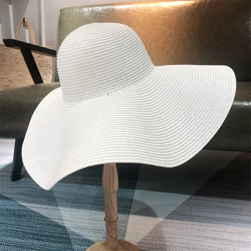 White punk straw hat 25cm large brim hat wholesale sun hat ultra-thin breathable summer sun hat straw hat travel men and women