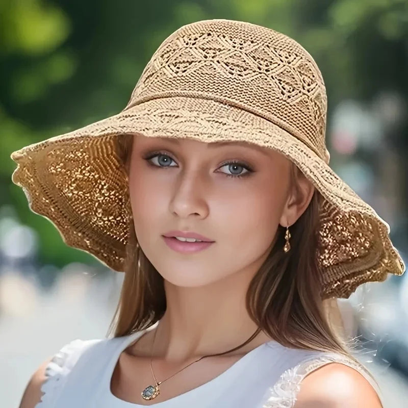 Elegant Wide Brim Sun Hat for Women - UPF 50+ Beach & Travel Hat, Breathable UV Protection Summer Hat Sunshade Accessories