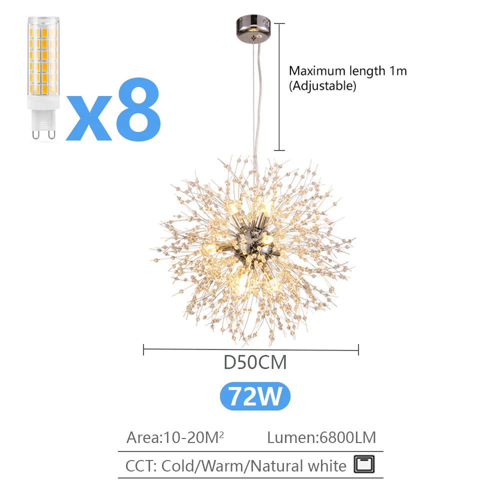 IRALAN Spark Ball LED Chandelier Lighting Dandelion Chandelier Dinning Living Room Bar Personality Creative Art Crystal Lamps