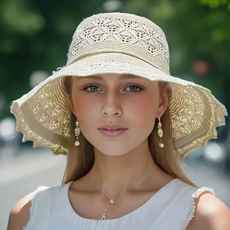 Elegant Wide Brim Sun Hat for Women - UPF 50+ Beach & Travel Hat, Breathable UV Protection Summer Hat Sunshade Accessories