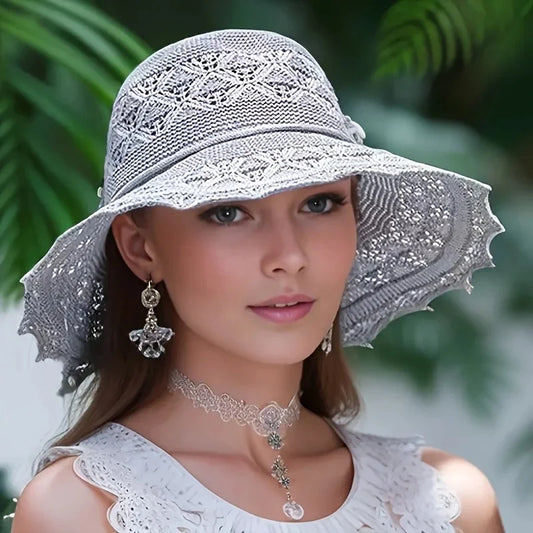 Elegant Wide Brim Sun Hat for Women - UPF 50+ Beach & Travel Hat, Breathable UV Protection Summer Hat Sunshade Accessories