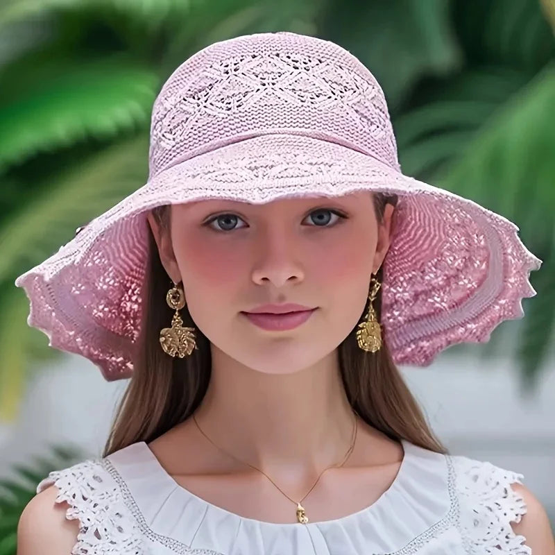 Elegant Wide Brim Sun Hat for Women - UPF 50+ Beach & Travel Hat, Breathable UV Protection Summer Hat Sunshade Accessories