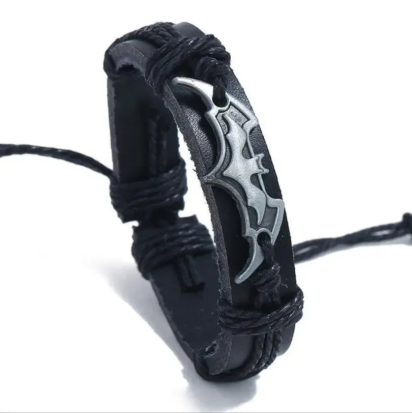 4Pcs/set Leather Beaded Black Bat Bracelet Charming Men's Bracelet New Fashion Hip Hop Punk Accessories Jewelry Gift Wholesale
