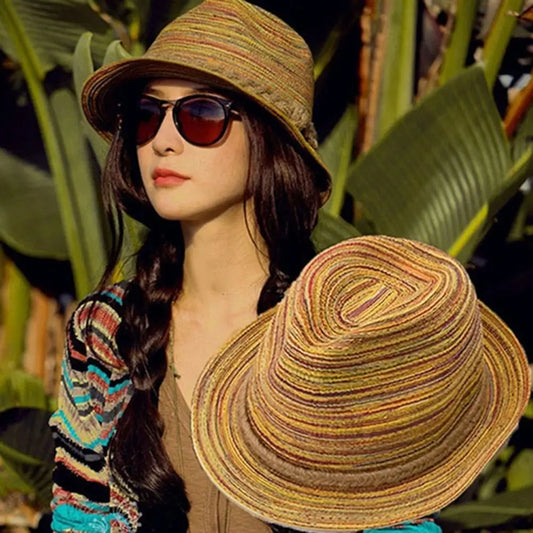 Fashion Women Summer Bohemia Style Straw Hats Foldable Striped Braided Rope Beach Casual Sun Hat casquette femme кепка женская