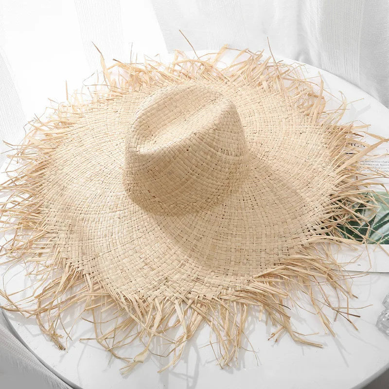 2022 Natural Raffia Straw Hat Summer Hat Women Large Wide Brim Sun Protection Sun Hats Lady Gilrs Holiday Panama Beach Hat