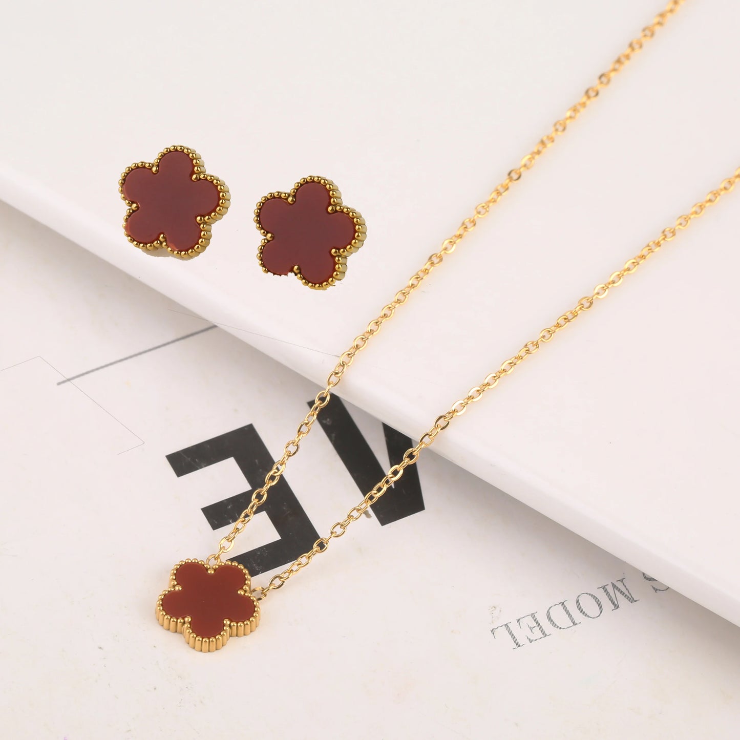 New Design Of Tassel Earrings Plum Blossom Plant Jewelry Set For Women Asymmetrical Stainless Steel Non Fading Clover