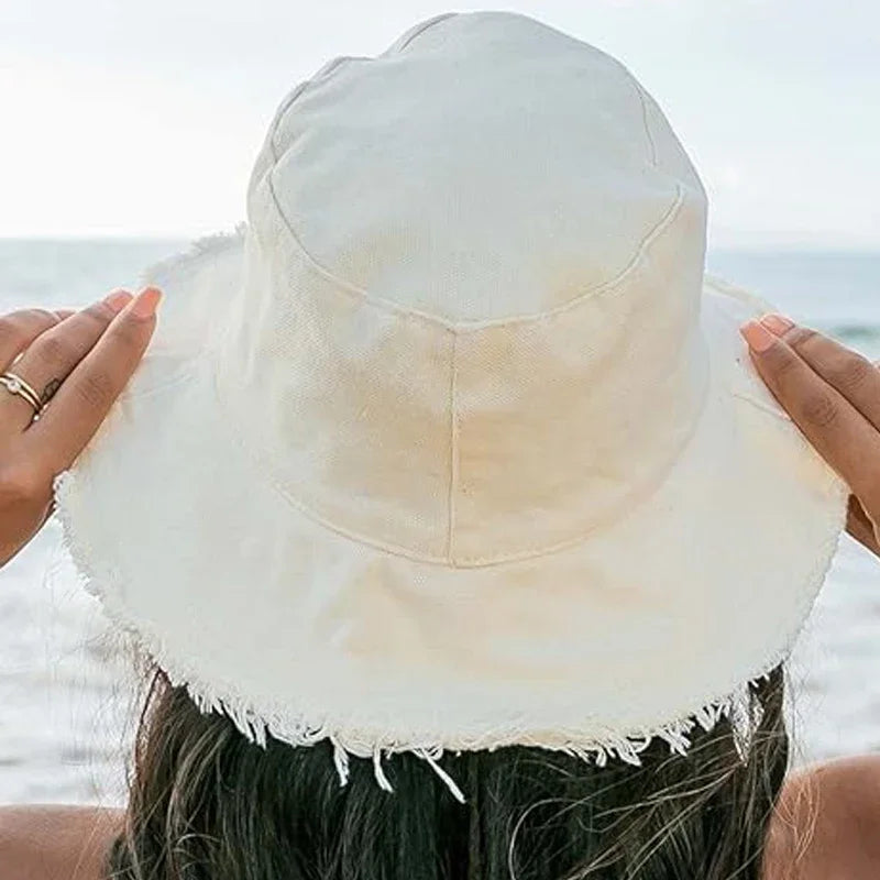 Cotton Fringed Bucket Hat  Soft Fisherman Cap  Aluminum Wire Shape Water Wash  Women's Four Seasons Solid Outing Basin Hat