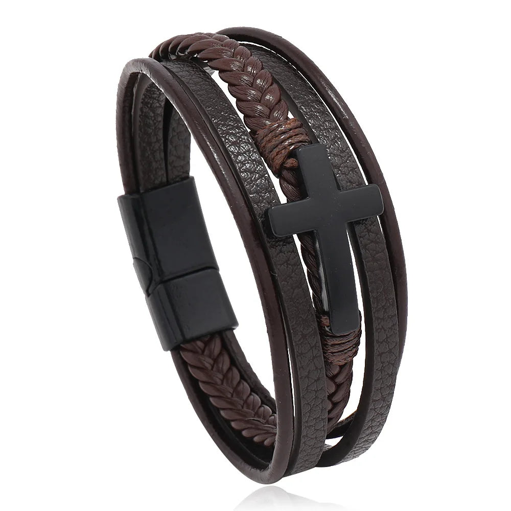 Trendy Leather Bracelets Men  Steel Multilayer Braided Rope Bracelets For Male Bracelets Jewelry Pulsera Hombre