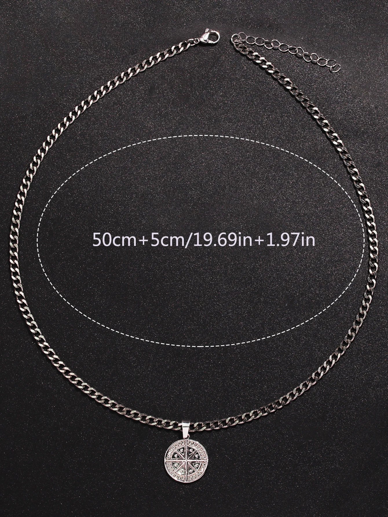 Men's Silver Color Punk Style Metal Chain Necklace Pendant Compass Shape Star Fashion Men's Necklace Jewelry