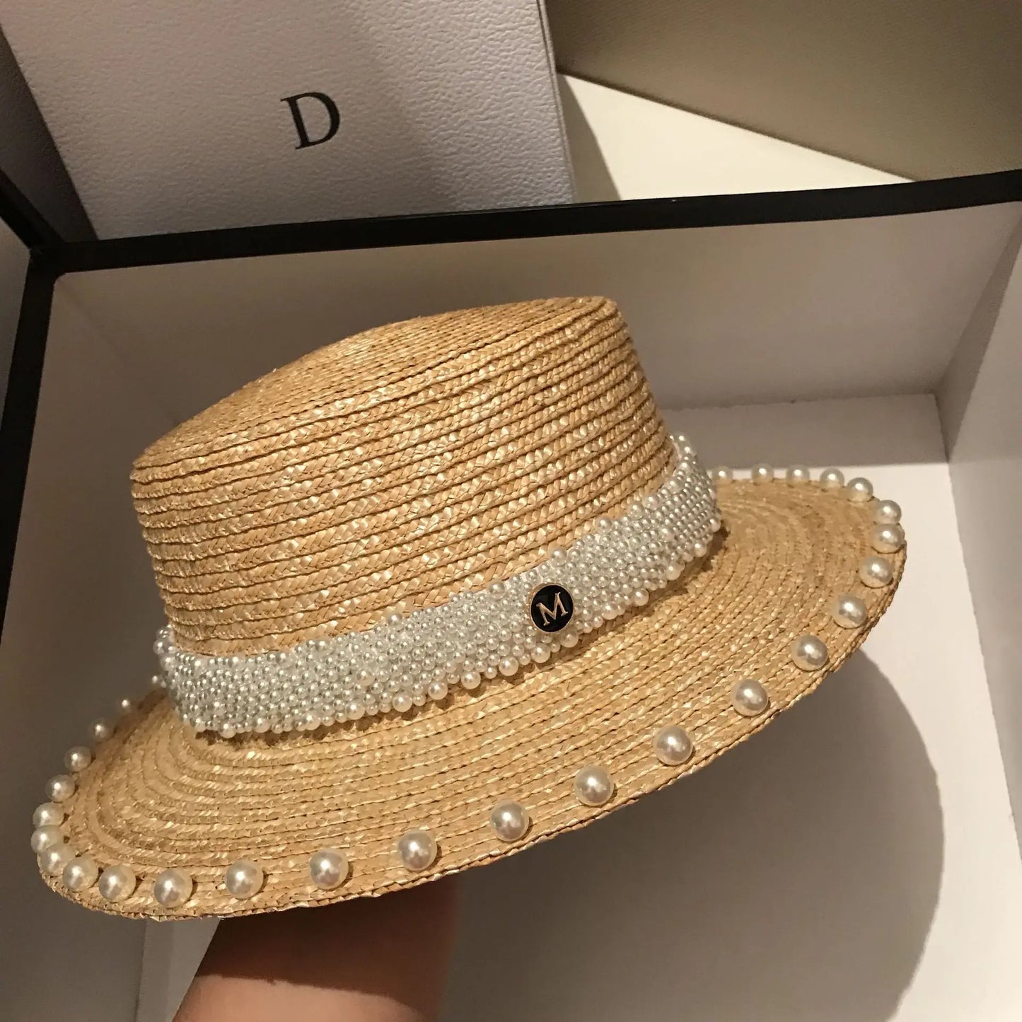 Summer straw hat French elegant seaside travel sun hat bow ribbon flat top large brim straw hat hats for women