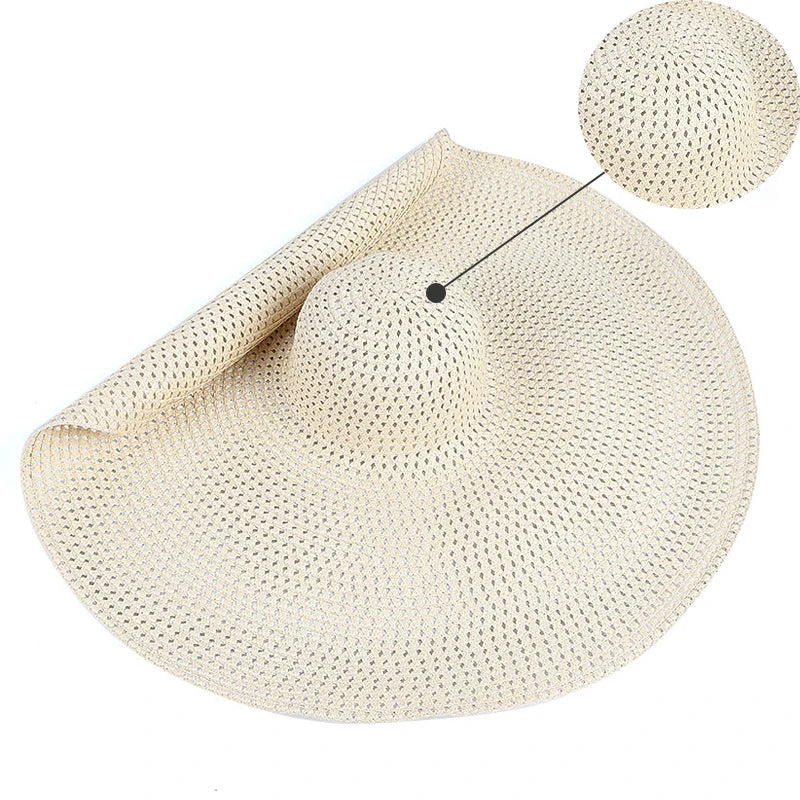 Summer 70cm Large Wide Brim Sun Hats For Women Oversized Beach Hat Foldable Travel Straw Hat Lady UV Protection Sun Shade Hat